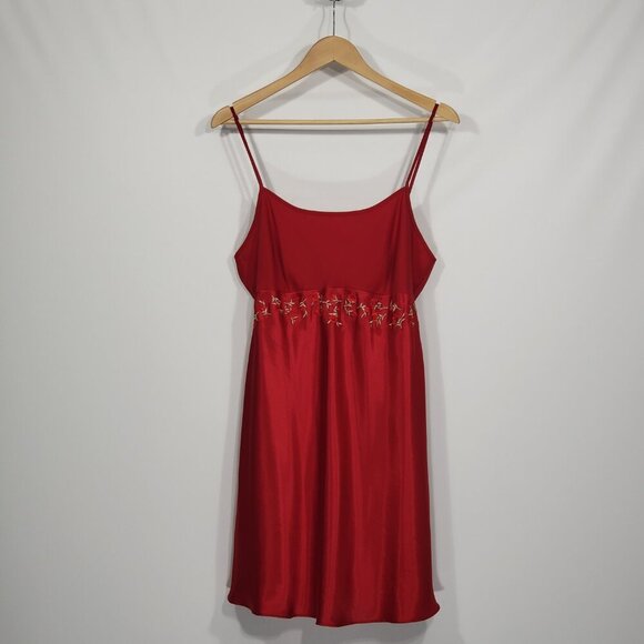 Delicates  Red Silky Nightie Slip Nightgown Negligee Large Sexy Boudoir Lingerie - Picture 1 of 5